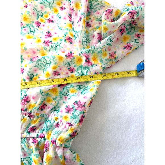 Boho Feminine Coquette Blouse Floral Ruffle Semi-Sheer Sleeve Med June & Hudson‎ - Picture 4 of 6